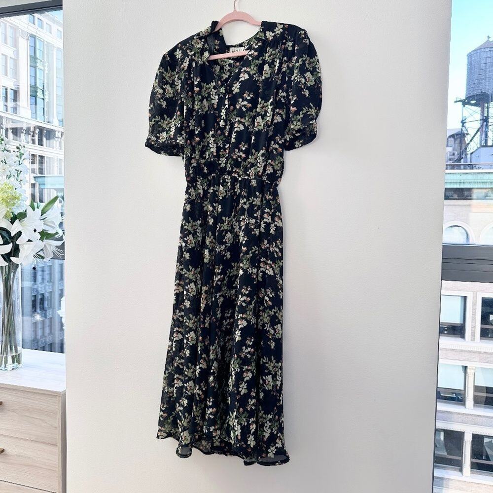 Vintage Leslie Fay Black Floral Maxi Dress
